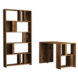 Hanah Home Lima - Walnut Mesa de estudio y estantería